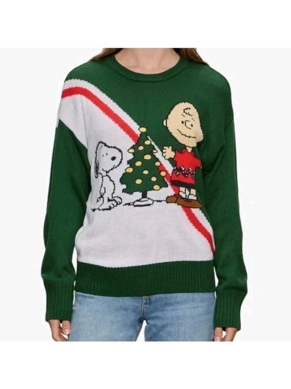 Sanctuary X Peanuts Sweater Women's M Green Christmas Charlie Brown Snoopy
